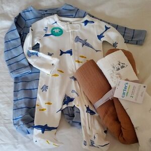 NWOT Carter's Newborn Footies and Swaddle Bundle